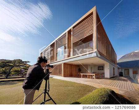 攝影師使用慢速快門拍攝建築照片 125769086