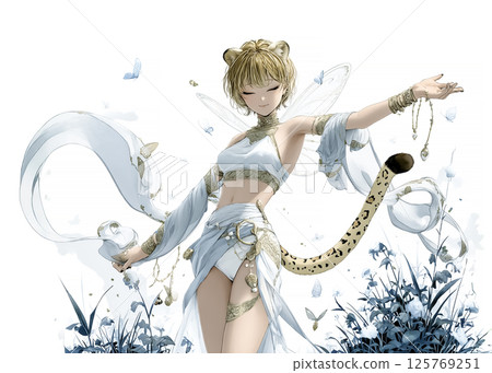 深呼吸的獵豹仙女的插畫素材 125769251