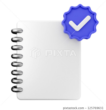 3d verification check mark approve blank note book 125769631
