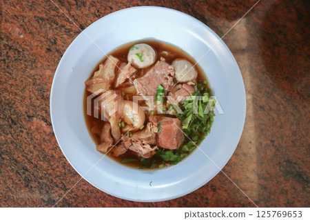 noodles, Chinese noodles or beef noodles or beef soup 125769653