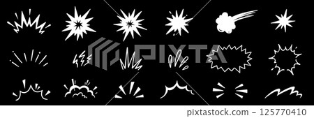 Line speed cartoon effect, boom explosive motion line element set. Comic boom burst, explosive smoke, line speed cartoon vector icon. Hand drawn sketch doodle action effect. Vector 125770410