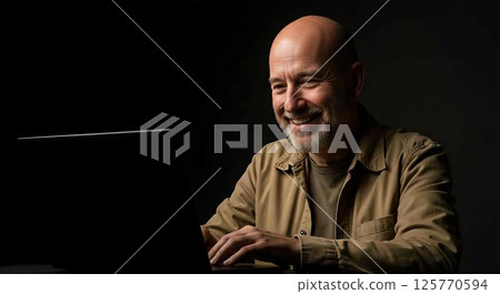 Happy Mature Man Working on Laptop Happy Mature Man Working on Laptop 125770594