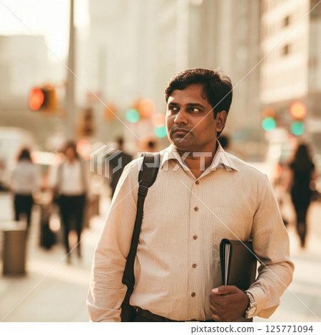 An Indian engineer walking through town 125771094