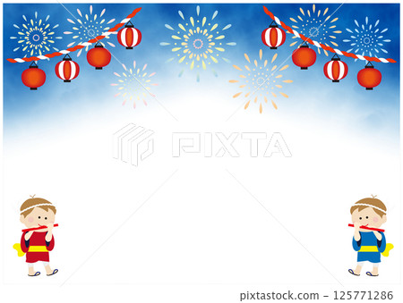 孩子們吹笛子的夏季節日背景插圖 125771286