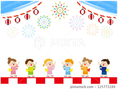 Frame of cute children dancing Bon Odori 125771289