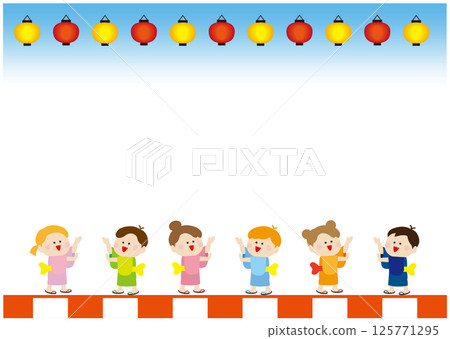 孩子們在節慶中享受盂蘭盆舞的背景 125771295