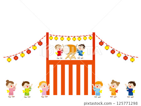 可愛的盂蘭盆節舞蹈插畫背景 可愛的盂蘭盆節舞蹈插畫背景 125771298