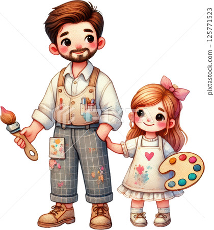 Artist Dad and Daughter Creating Art Together Artist Dad and Daughter Creating Art Together 125771523
