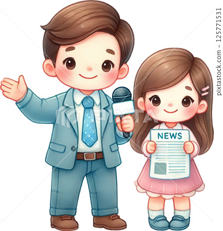 Father and Daughter News Reporters 125771531