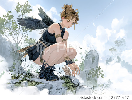 Illustration material of a hawk fairy 125771647