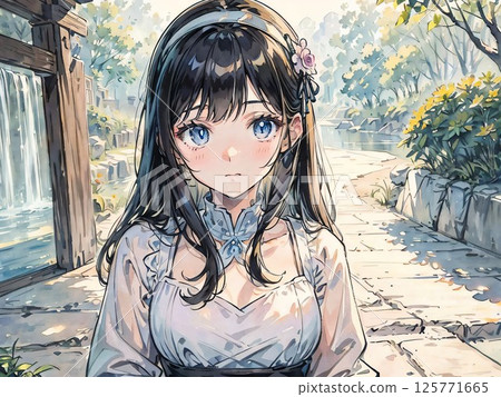 戴著頭巾的女孩的插圖 125771665