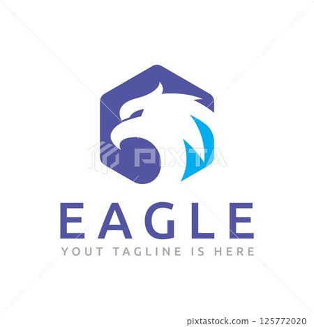 Hexagon Eagle Hawk Falcon Bird Animal Head Mascot Negative Space Logo Template 125772020