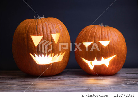 two halloween pumpkin neutral background two halloween pumpkin neutral background 125772355