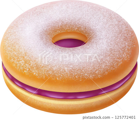 Grape jelly filled donut with powdered sugar glaze 125772401