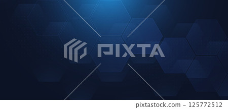 Dark Futuristic Background with Transparent Hexagonal Grid 125772512