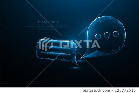Futuristic Glowing Chat Bubble Icons on Dark Digital Background Futuristic Glowing Chat Bubble Icons on Dark Digital Background 125772516