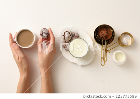 Appetizing Grinkle cookies on a light background. Appetizing Grinkle cookies on a light background. 125773589