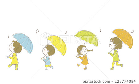 孩子們撐著傘行走的插圖 125774084