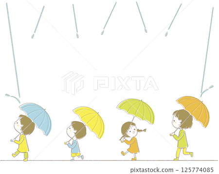 男孩和女孩撐著傘的雨季框架 125774085