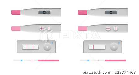 Pregnancy test showing positive and negative results 125774468