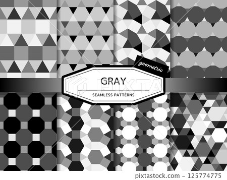 Set of seamless patterns of regular polygon tessellations in grey Set of seamless patterns of regular polygon tessellations in grey 125774775