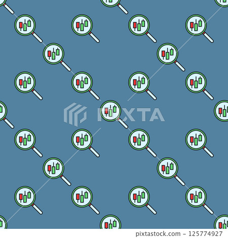 Magnifying Glass with candlestick pattern vector searching colored seamless pattern 125774927