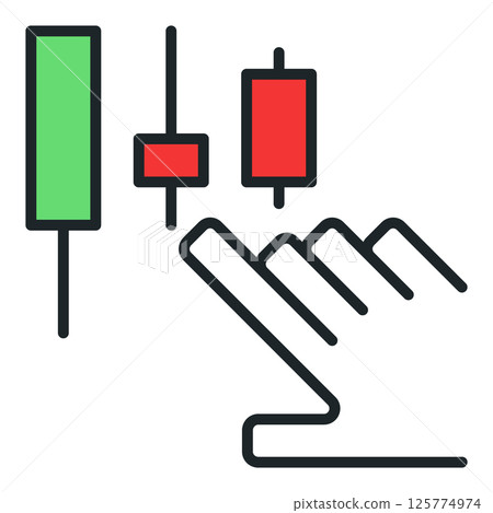 Candlestick chart and human hand vector electronic trading colored icon or design element 125774974