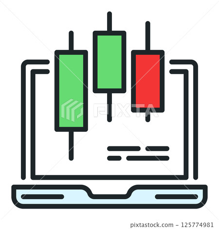 Candlestick pattern on Laptop Screen vector online e trading colored icon or sign 125774981