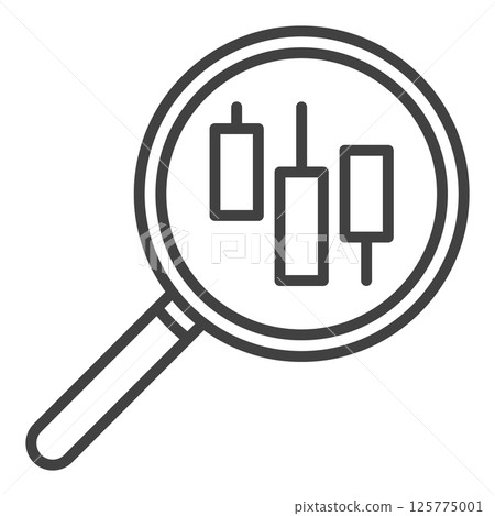 Magnifier with candlestick pattern vector searching icon or symbol in outline style Magnifier with candlestick pattern vector searching icon or symbol in outline style 125775001