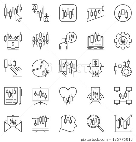 Stock Market and Trading outline icons set - Stock Exchange Traders and Investors concept vector symbols 125775013