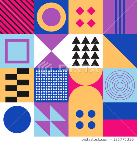 Abstract Geometric Background. Neo Geo Pattern. Abstract Pattern Trendy with Square and Round Colored. Neo Geo Seamless Pattern Design Can Be Used For Wrapping Paper, Packaging, Wallpaper, Cover, post Abstract Geometric Background. Neo Geo Pattern. Abstract Pattern Trendy with Square and Round Colored. Neo Geo Seamless Pattern Design Can Be Used For Wrapping Paper, Packaging, Wallpaper, Cover, post 125775356