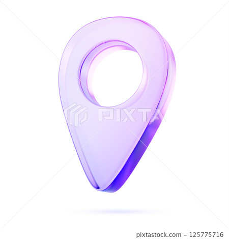 Glass holographic transparent map pin icon, location tag render. GPS navigation symbol, crystal geo marker with purple pink gradient texture, map pointer isolated on white background. 3D illustration Glass holographic transparent map pin icon, location tag render. GPS navigation symbol, crystal geo marker with purple pink gradient texture, map pointer isolated on white background. 3D illustration 125775716