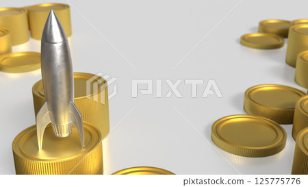 The Silver rocket and gold coins for Business concept 3d Rendering. 125775776
