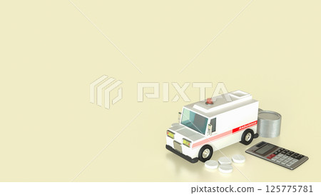 The Ambulance truck and coins for Health or hospital concept 3d Rendering. 125775781
