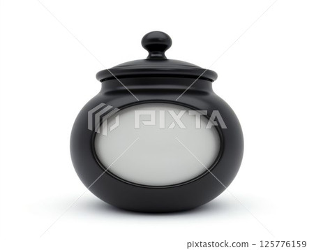 Decorative black jar with a smooth surface and elegant lid for storage or display purposes 125776159