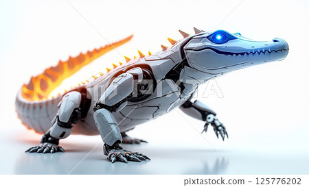 Robotic alligator with glowing features showcases advanced technology design in a futuristic setting 125776202