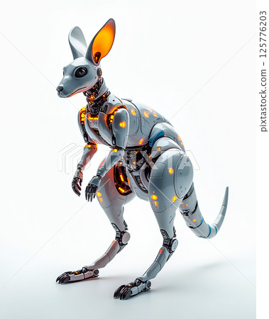Innovative robotic kangaroo design featuring intricate details and glowing elements in a modern aesthetic 125776203