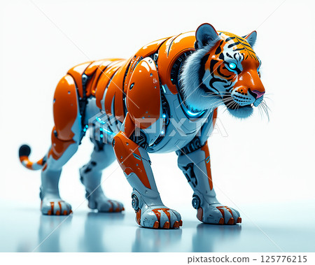 Futuristic robotic tiger showcases innovative design and advanced technology in a dynamic pose Futuristic robotic tiger showcases innovative design and advanced technology in a dynamic pose 125776215