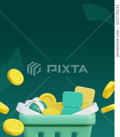 Mint shopping cart and benefits event template 125776231