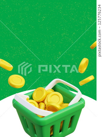 Green shopping cart and coins event template 125776234