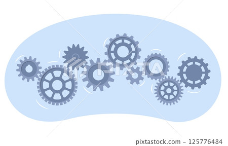 Gears folded into one mechanism. Smooth operation all parts engineering construction. Industrial equipment assemble. Cogwheels connection. Spinning cog wheels. Vector teamwork concept 125776484