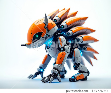 Sleek robotic creature inspired by animals showcases vibrant design and advanced technology in a futuristic setting Sleek robotic creature inspired by animals showcases vibrant design and advanced technology in a futuristic setting 125776955
