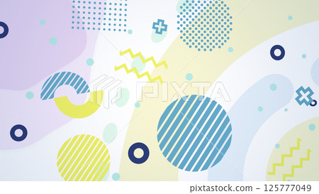 具有孟菲斯風格形狀和圖案的流行平面構圖 - 白色 125777049