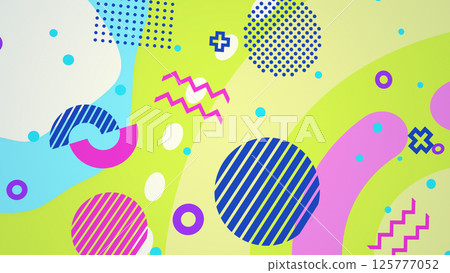 具有孟菲斯風格形狀和圖案的流行平面構圖 - 色彩繽紛 125777052