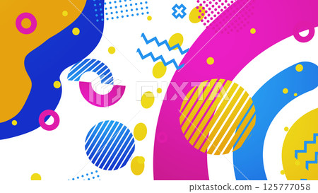 A pop flat composition with Memphis-style shapes and patterns - Colorful/Transparent background 125777058