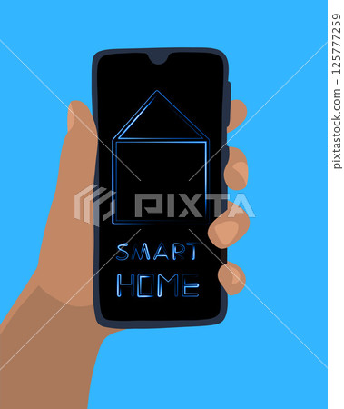 Vector isolated illustration of controlling a smart home from a smartphone. 125777259