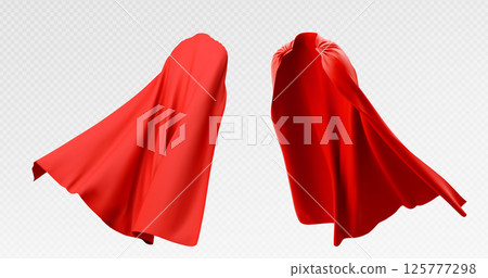 Red superhero cape mockup set Red superhero cape mockup set 125777298