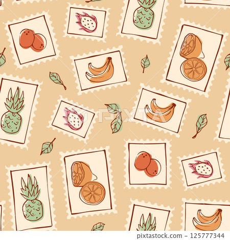 Seamless tropical travel stamp pattern 125777344