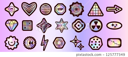 Y2K holographic sticker pack with geometric shapes 125777349