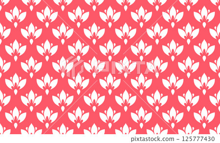 Flower geometric pattern. Seamless vector background. White and pink ornament. Ornament for fabric, wallpaper, packaging. Decorative print 125777430